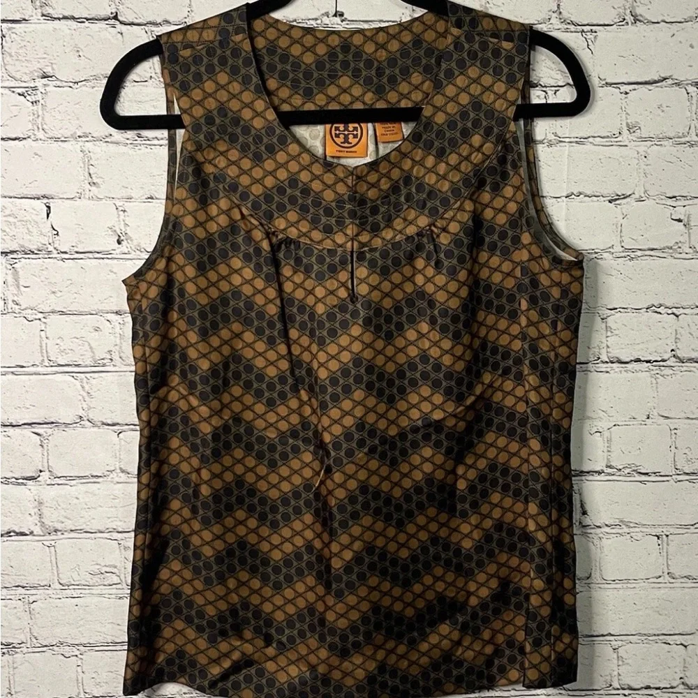 Tory Burch Brown Chevron Sleeveless Blouse